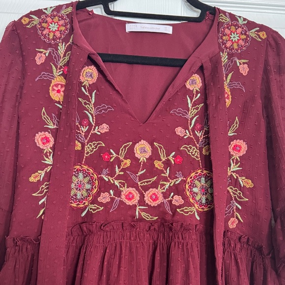Zara Maroon dress size Small with embroidered floral pattern - Picture 7 of 12